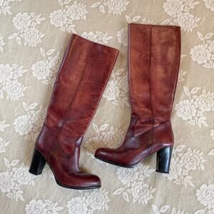 Jonak Burgundy Leather Knee High Boots Size 36